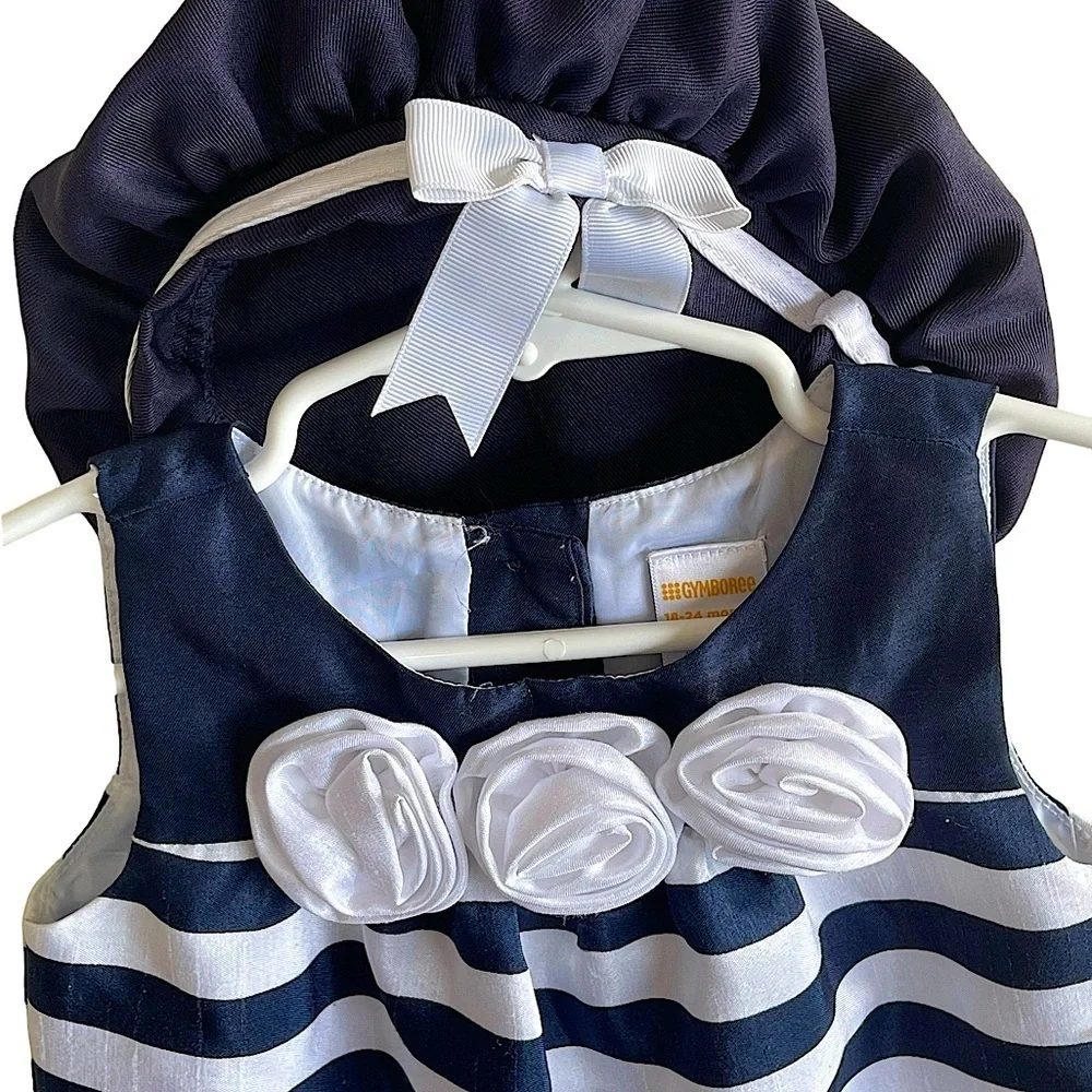 Gymboree Navy Blue & White Sleeveless Dress and Beret Sz 18-24 Months